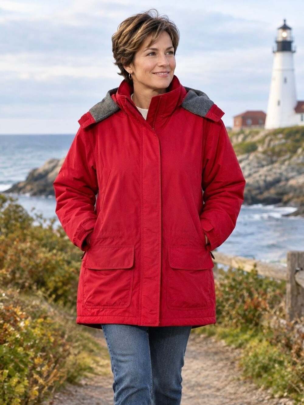 Vintage Lands End Red Squall Parka Jacket Polartec Fleece Lined Size M Petite